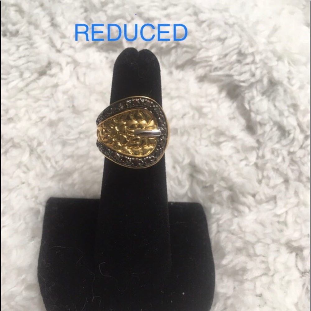 925 Silver GoldPlated Black Rhodium Pave Belt Ring